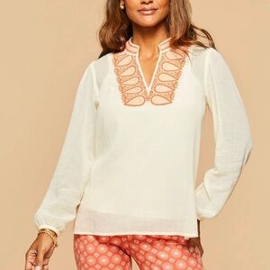 Spartina Analyn Tunic Top Womens Large Embroidered Cotton Gauze Beachy Boho